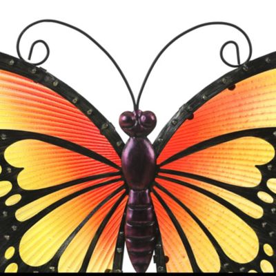 Image showing  Orange and Yellow Butterfly Metal and Glass Outdoor Wall Decor, 12.5 in. x 18 in.