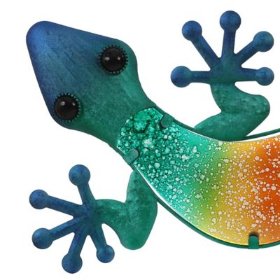 Image showing  Blue Gecko Lizard Metal and Glass Outdoor Wall Decor, 24 in.