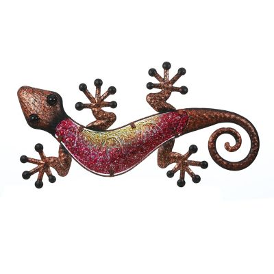 LuxenHome 24 in. Pink Gecko Lizard Metal and Glass Outdoor Wall Decor, WHAO1526