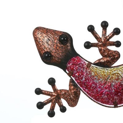 Image showing  Pink Gecko Lizard Metal and Glass Outdoor Wall Decor, 24 in.