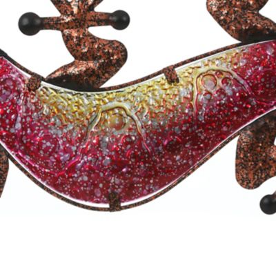 Image showing  Pink Gecko Lizard Metal and Glass Outdoor Wall Decor, 24 in.