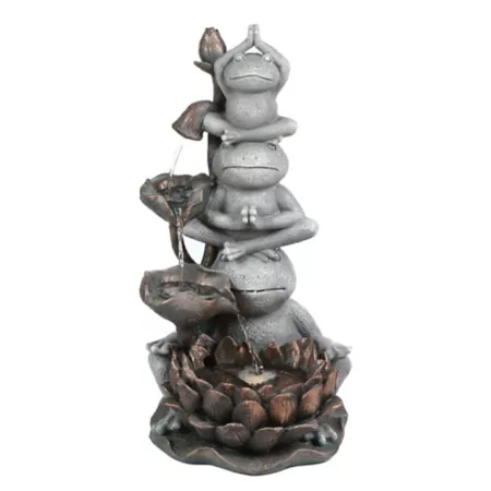 LuxenHome WHF1012 Gray Resin Frog Totem Outdoor Fountain with LED Light Fountains