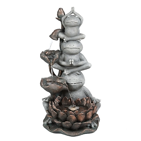 LuxenHome Gray Resin Frog Totem Outdoor Fountain with LED Light, WHF1012