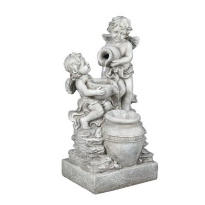 Image showing  Gray Resin Cherub Angels Outdoor Fountain with LED Light, WHF1288