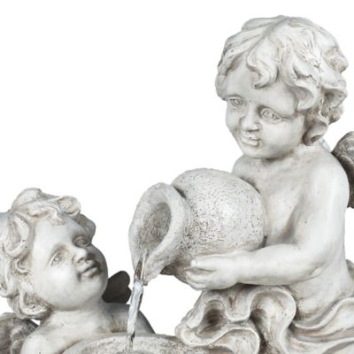 Image showing  Gray Resin Cherub Angels Outdoor Fountain with LED Light, WHF1288