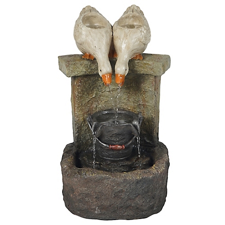 LuxenHome Resin Ducks Outdoor Fountain with LED Light, WHF1290