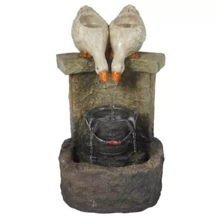 LuxenHome WHF1290 Resin Ducks Outdoor Fountain with LED Light Fountains