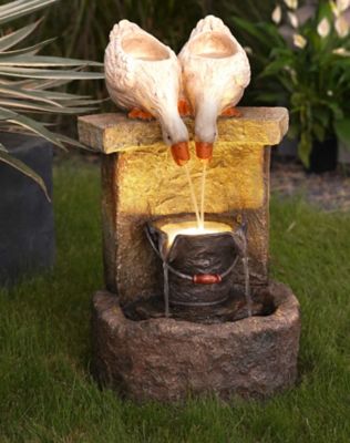 Image showing  Resin Ducks Outdoor Fountain with LED Light, WHF1290
