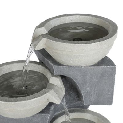Image showing  Five Bowl 35 in. High Gray Resin Cascading Outdoor Fountain with LED Lights, WHF1380