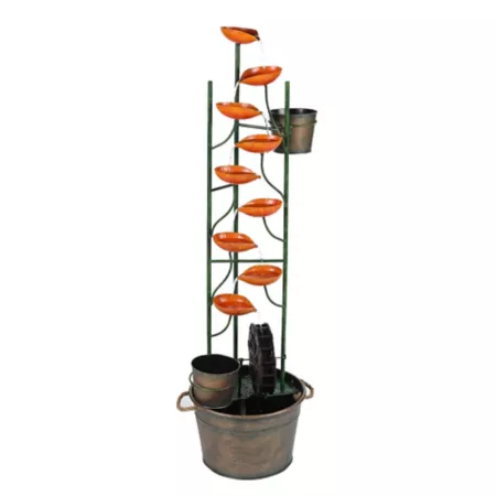 LuxenHome 50.4 in Metal Orange Lotus Cascade Outdoor Fountain WHF1431 Fountains