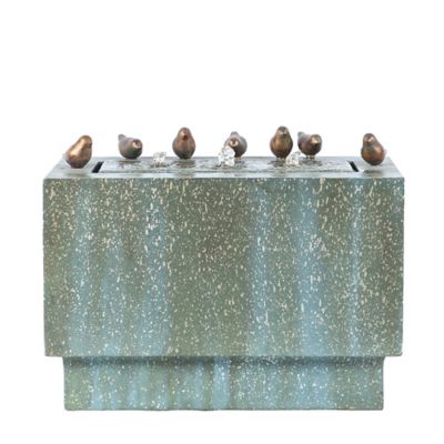 LuxenHome Patina Gray/Green Resin Rectangular Bubbler Outdoor Fountain with LED Lights and Bronze Birds, WHF485