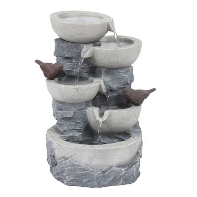 LuxenHome Gray Resin Bowls and Birds Outdoor Fountain, WHF619
