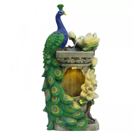 LuxenHome Resin Peacock Outdoor Fountain with LED Light WHF623 Fountains