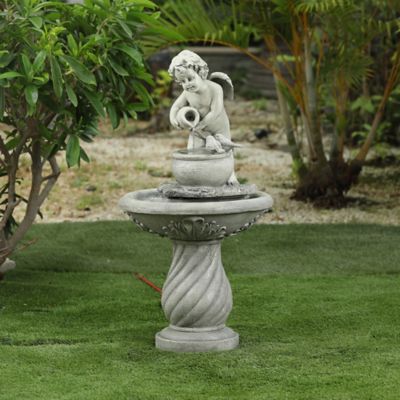 Image showing  Gray Resin Cherub Birdbath Outdoor Fountain, WHF718