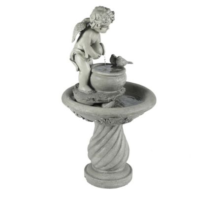 Image showing  Gray Resin Cherub Birdbath Outdoor Fountain, WHF718