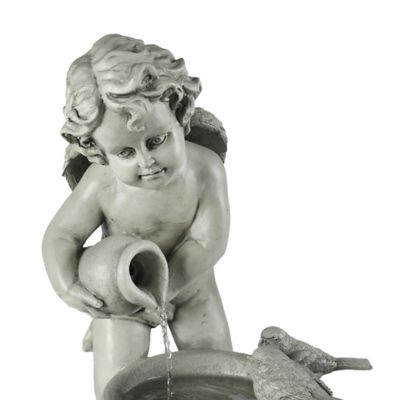 Image showing  Gray Resin Cherub Birdbath Outdoor Fountain, WHF718