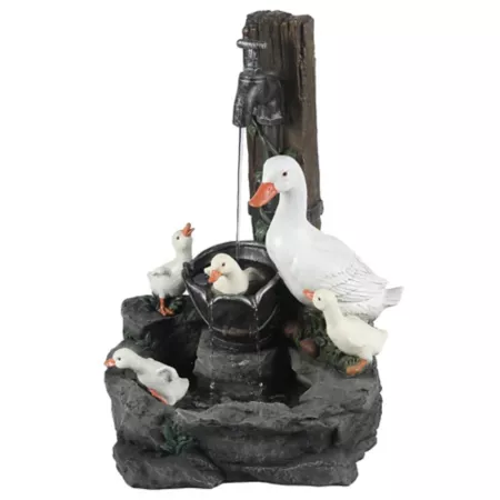 LuxenHome Outdoor Resin Fountain for Farm Duck Family Fountains