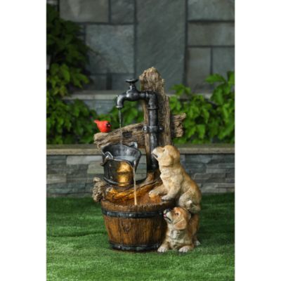 Image showing  Resin Puppies and Water Pump Outdoor Fountain with LED Light, WHF724