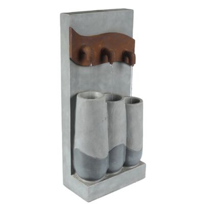 Image showing  35.63 in. Outdoor Gray Resin Pots and Rectangular Column Fountain with LED Lights