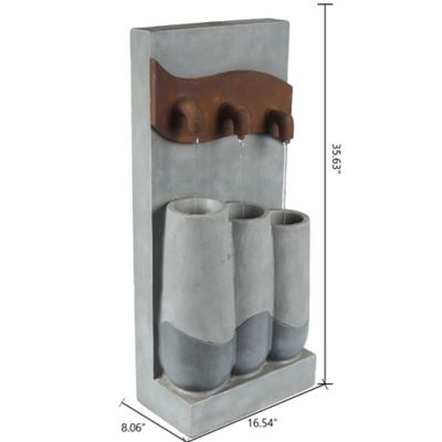 Image showing 5 th LuxenHome 35.63 in. Outdoor Gray Resin Pots and Rectangular Column Fountain with LED Lights