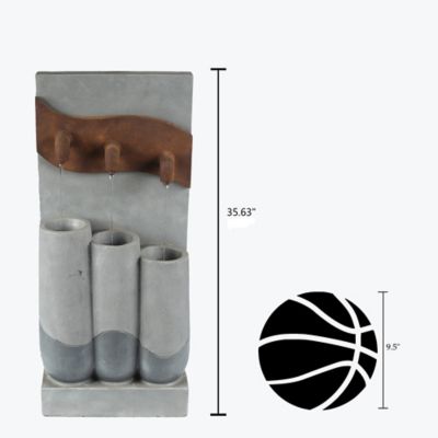 Image showing 6 th LuxenHome 35.63 in. Outdoor Gray Resin Pots and Rectangular Column Fountain with LED Lights