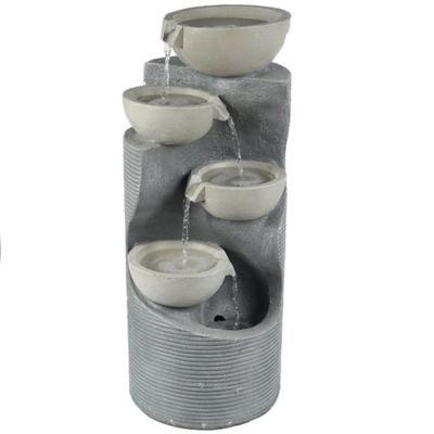 LuxenHome Modern Gray Resin Tiered Bowls Outdoor Fountain with Lights, WHF734