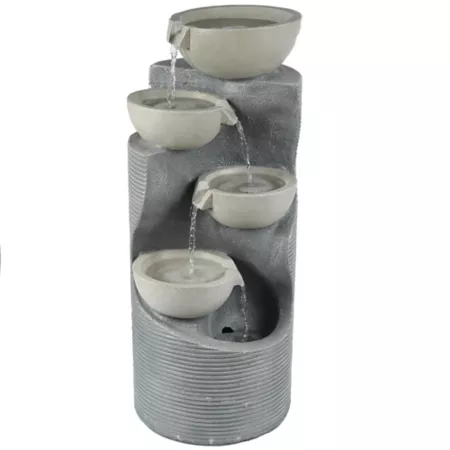 LuxenHome Modern Gray Resin Outdoor Fountain with Tiered Bowls with Lights WHF734 Fountains