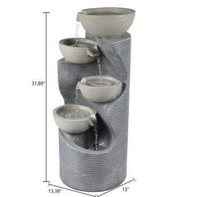 Image showing  Modern Gray Resin Tiered Bowls Outdoor Fountain with Lights, WHF734