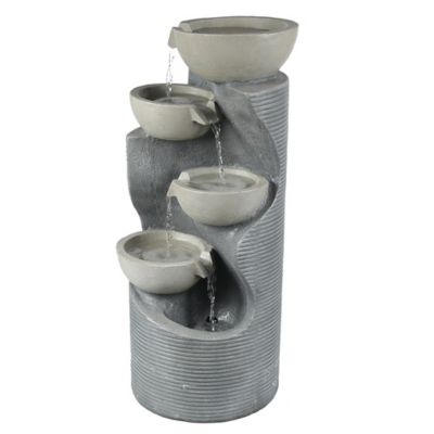 Image showing  Modern Gray Resin Tiered Bowls Outdoor Fountain with Lights, WHF734