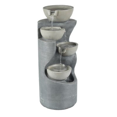 Image showing  Modern Gray Resin Tiered Bowls Outdoor Fountain with Lights, WHF734