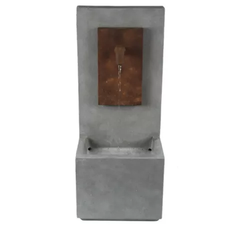 LuxenHome Gray and Brown Column Resin Outdoor Fountain with LED Light WHF736 Fountains