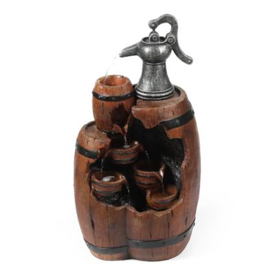 LuxenHome Brown Resin Whiskey Barrels and Water Pump Outdoor Fountain, WHF834