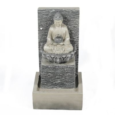 LuxenHome Gray Resin Meditating Buddha with Pedestal Outdoor Fountain with LED Light, WHF857