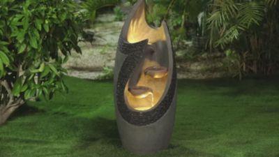 Image showing  37 in. 3-Tier Outdoor Gray Resin Modern Tiered Fountain with LED Lights, WHF879