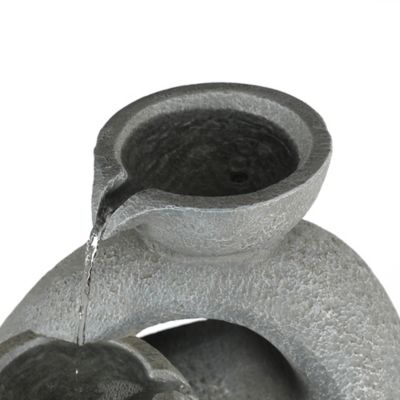 Image showing  Gray Resin Modern Sculpture Pedestal Outdoor Fountain with LED Light, WHF881