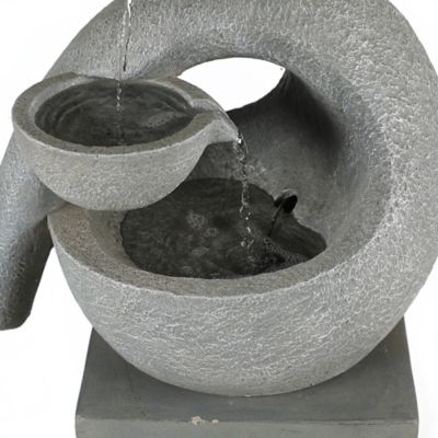 Image showing  Gray Resin Modern Sculpture Pedestal Outdoor Fountain with LED Light, WHF881