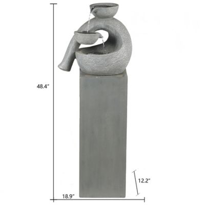 Image showing  Gray Resin Modern Sculpture Pedestal Outdoor Fountain with LED Light, WHF881