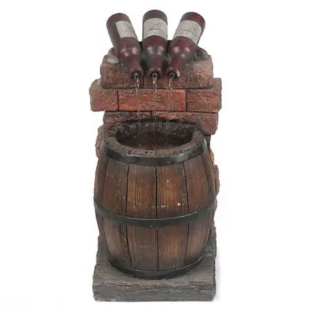 LuxenHome Resin Wine Bottle and Barrel Shape Outdoor Fountain with LED Lights WHF916 Fountains