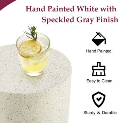Image showing  Off White with Speckled Gray Cement Round Indoor Outdoor Side and End Table