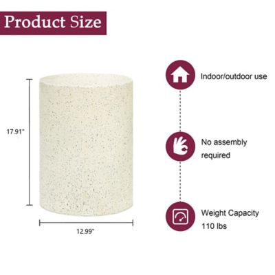 Image showing  Off White with Speckled Gray Cement Round Indoor Outdoor Side and End Table