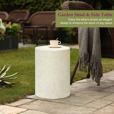 Image showing  Off White with Speckled Gray Cement Round Indoor Outdoor Side and End Table