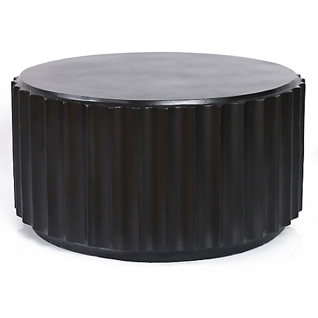 LuxenHome Black Cement Round Coffee Table, WHOF1570