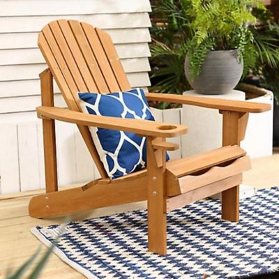 LuxenHome Wooden Adirondack Chair with Cup Holder