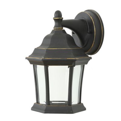 LuxenHome 10.24 in. Electric Outdoor Metal Wall Sconce Light, Black/Gold