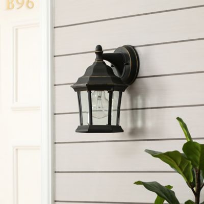 Image showing  10.24 in. Electric Outdoor Metal Wall Sconce Light, Black/Gold