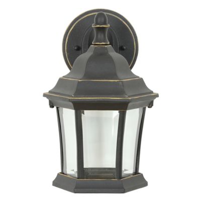 Image showing  10.24 in. Electric Outdoor Metal Wall Sconce Light, Black/Gold