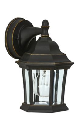 Image showing 6 th LuxenHome 10.24 in. Electric Outdoor Metal Wall Sconce Light, Black/Gold
