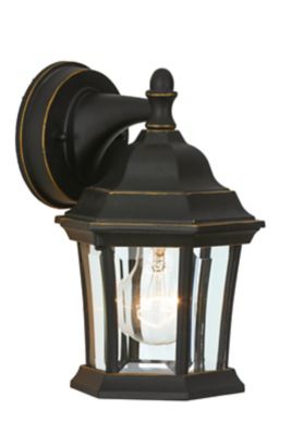 Image showing 7 th LuxenHome 10.24 in. Electric Outdoor Metal Wall Sconce Light, Black/Gold