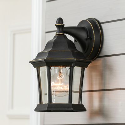 Image showing 8 th LuxenHome 10.24 in. Electric Outdoor Metal Wall Sconce Light, Black/Gold