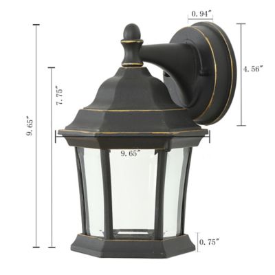 Image showing 9 th LuxenHome 10.24 in. Electric Outdoor Metal Wall Sconce Light, Black/Gold